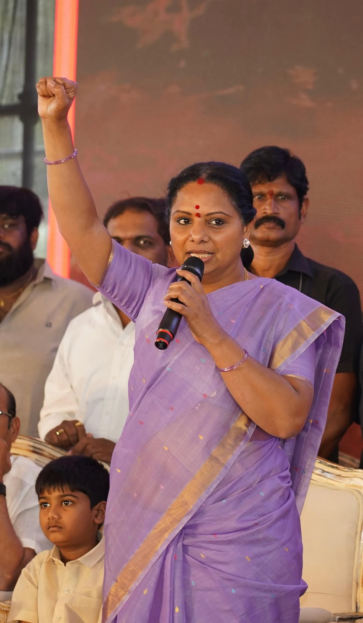 Kalvakuntla Kavitha speaking during Jagruthi Janam Bata, asserting that the government-ordered inquiry into IDPL and public land encroachments is a Telangana Jagruthi victory