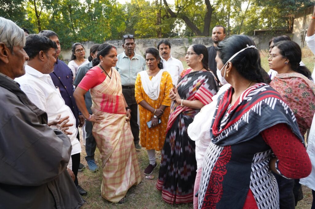 Kalvakuntla Kavitha visiting Nampally Jawahar Bal Bhavan, stressing the need to strengthen Bal Bhavans to promote children’s creativity and preserve public heritage spaces.