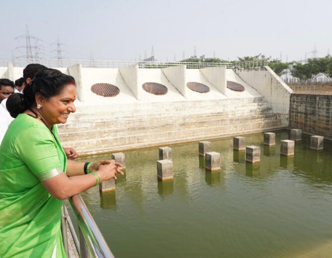 Kalvakuntla Kavitha visiting the pump house at Sita Rama Lift Irrigation Project in Pinapaka