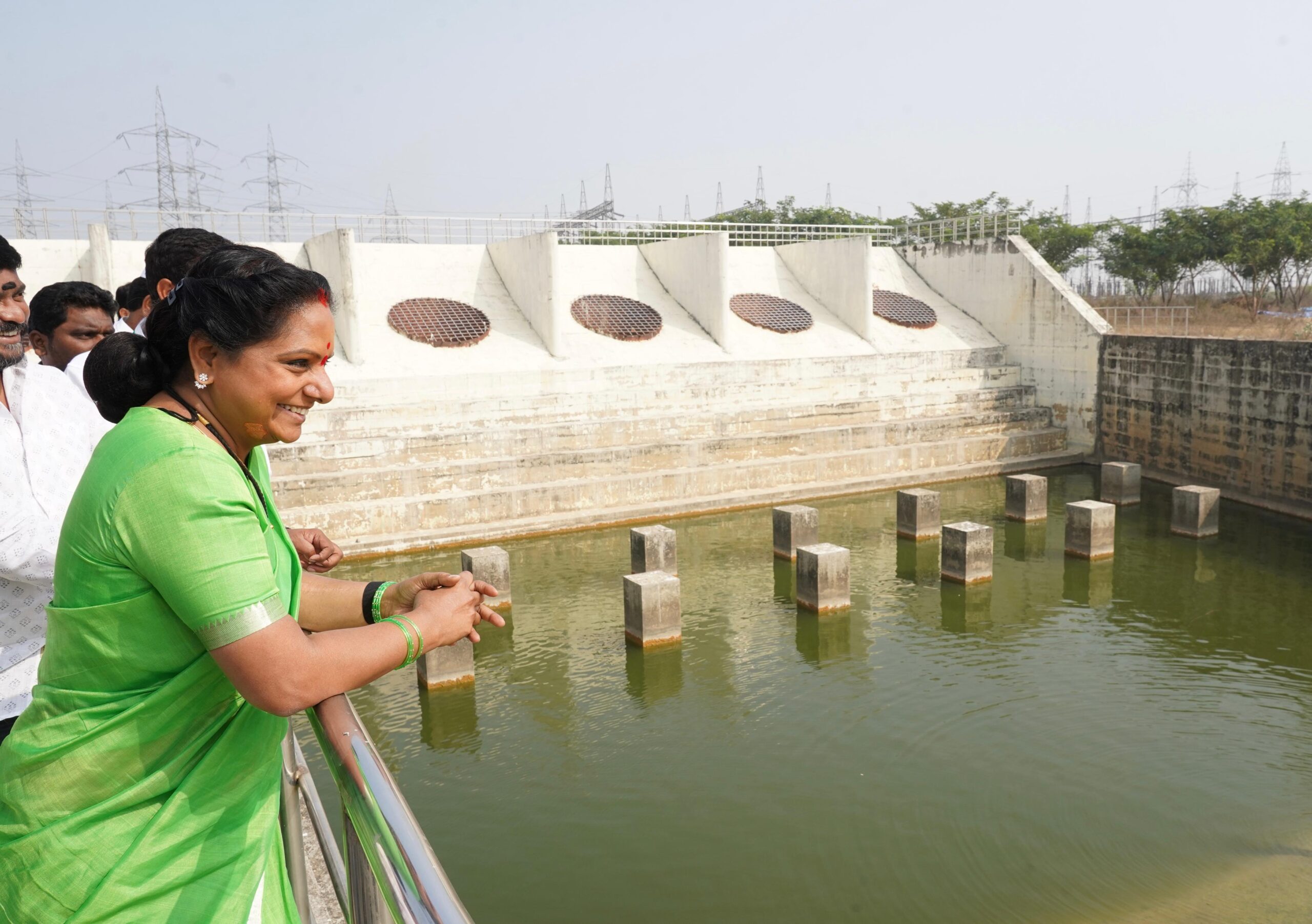 Kalvakuntla Kavitha visiting the pump house at Sita Rama Lift Irrigation Project in Pinapaka