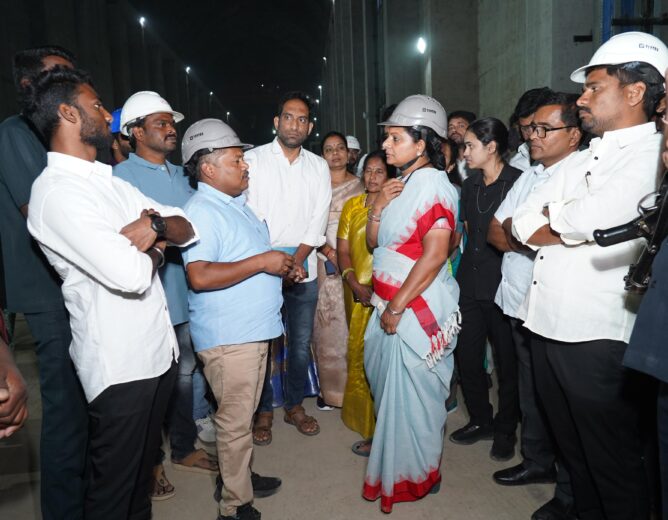 Kalvakuntla Kavitha during the launch announcement of the Bai Bata tour across Singareni coal mining regions in Telangana.