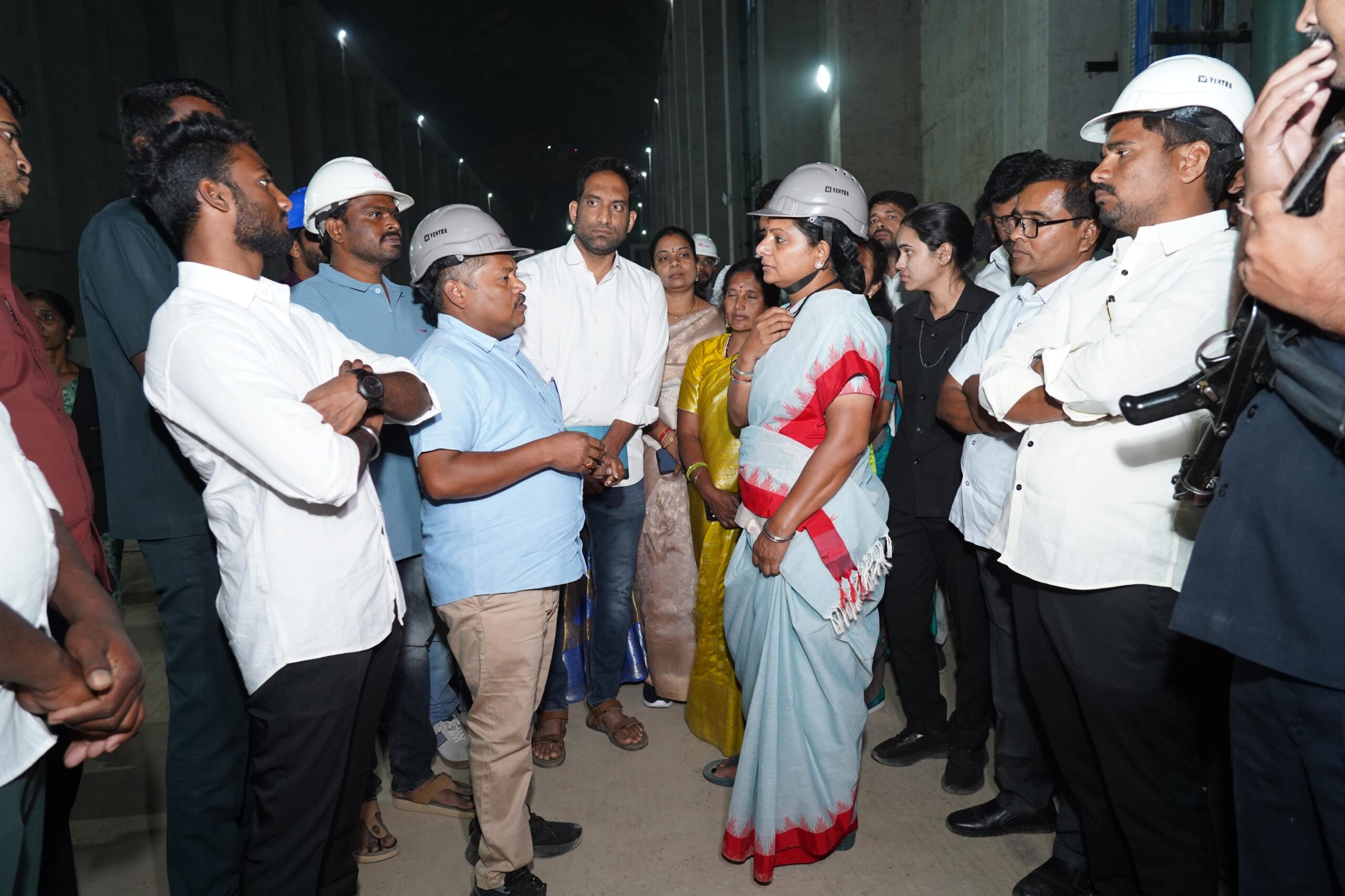 Kalvakuntla Kavitha during the launch announcement of the Bai Bata tour across Singareni coal mining regions in Telangana.
