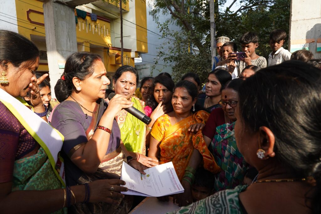 Telangana Jagruti president Kavitha visits NM Guda in Bahadurpura