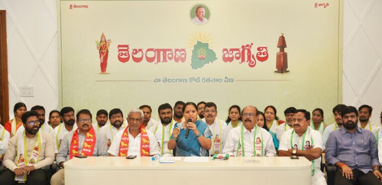Kalvakuntla Kavitha speaking on Telangana municipal election results in Hyderabad