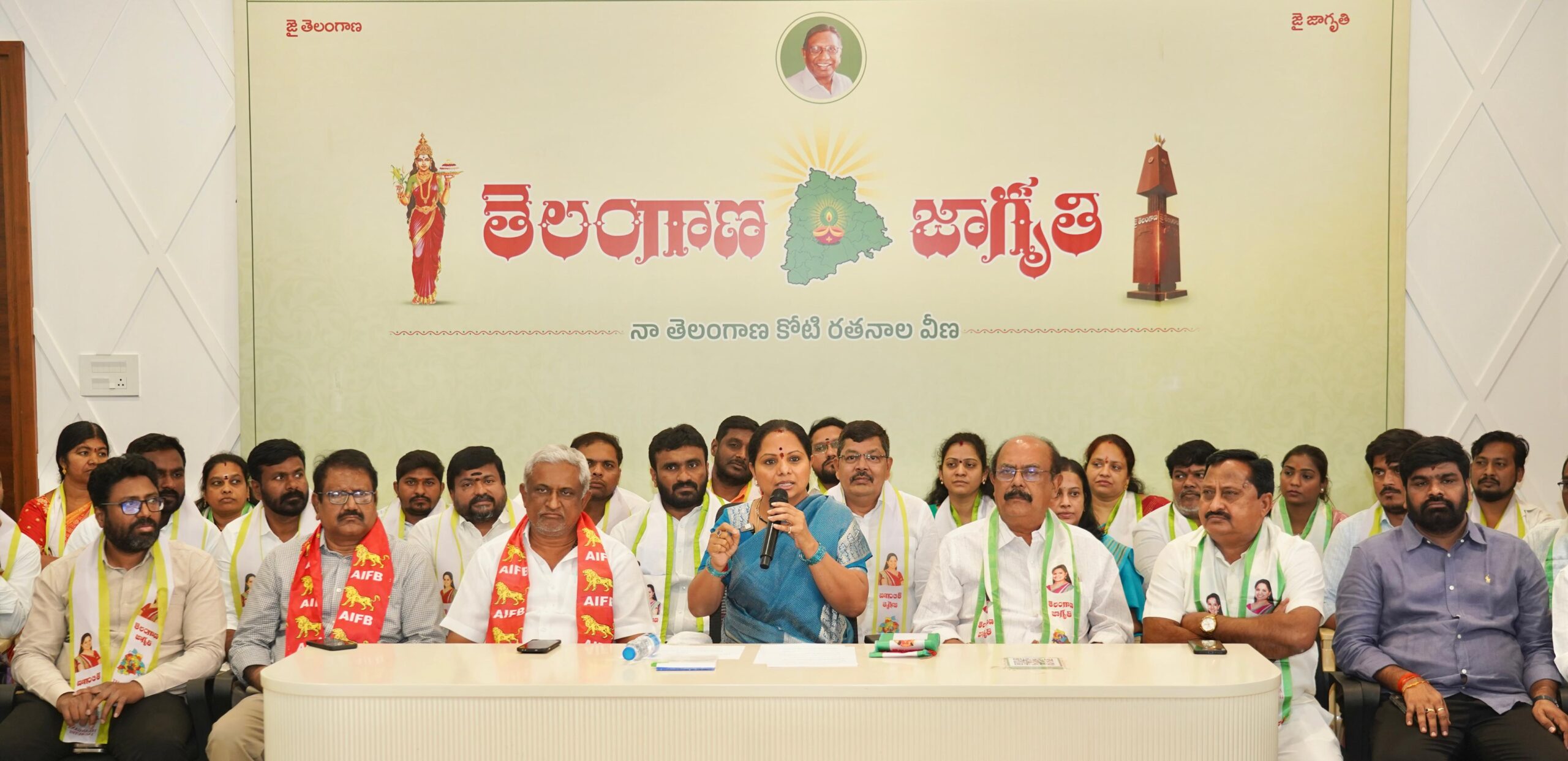 Kalvakuntla Kavitha speaking on Telangana municipal election results in Hyderabad