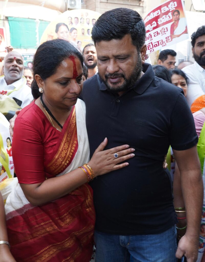 Kavitha arrested during Velugumatla victims protest