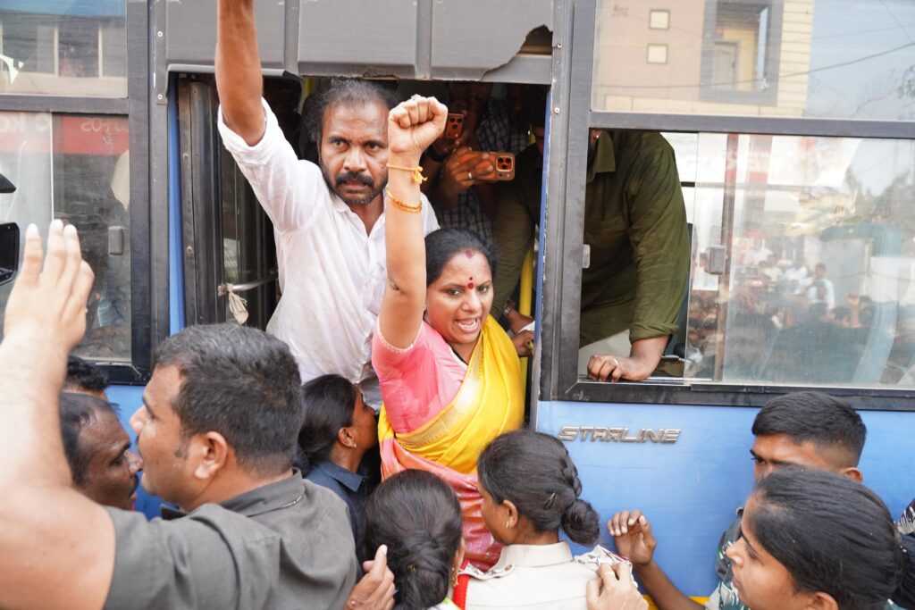 Kavitha protests for Velugumatla victims whose houses were demolished