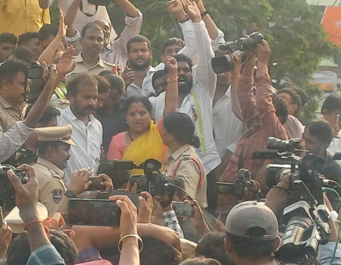 Kalvakuntla Kavitha arrested during Velugumatla victims protest in Khammam