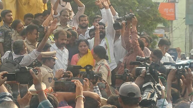 Kalvakuntla Kavitha arrested during Velugumatla victims protest in Khammam