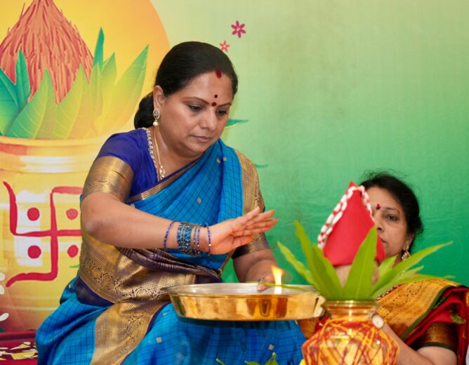 Kalvakuntla Kavitha participating in Ram Navami celebrations at Raghunatha Swamy Temple