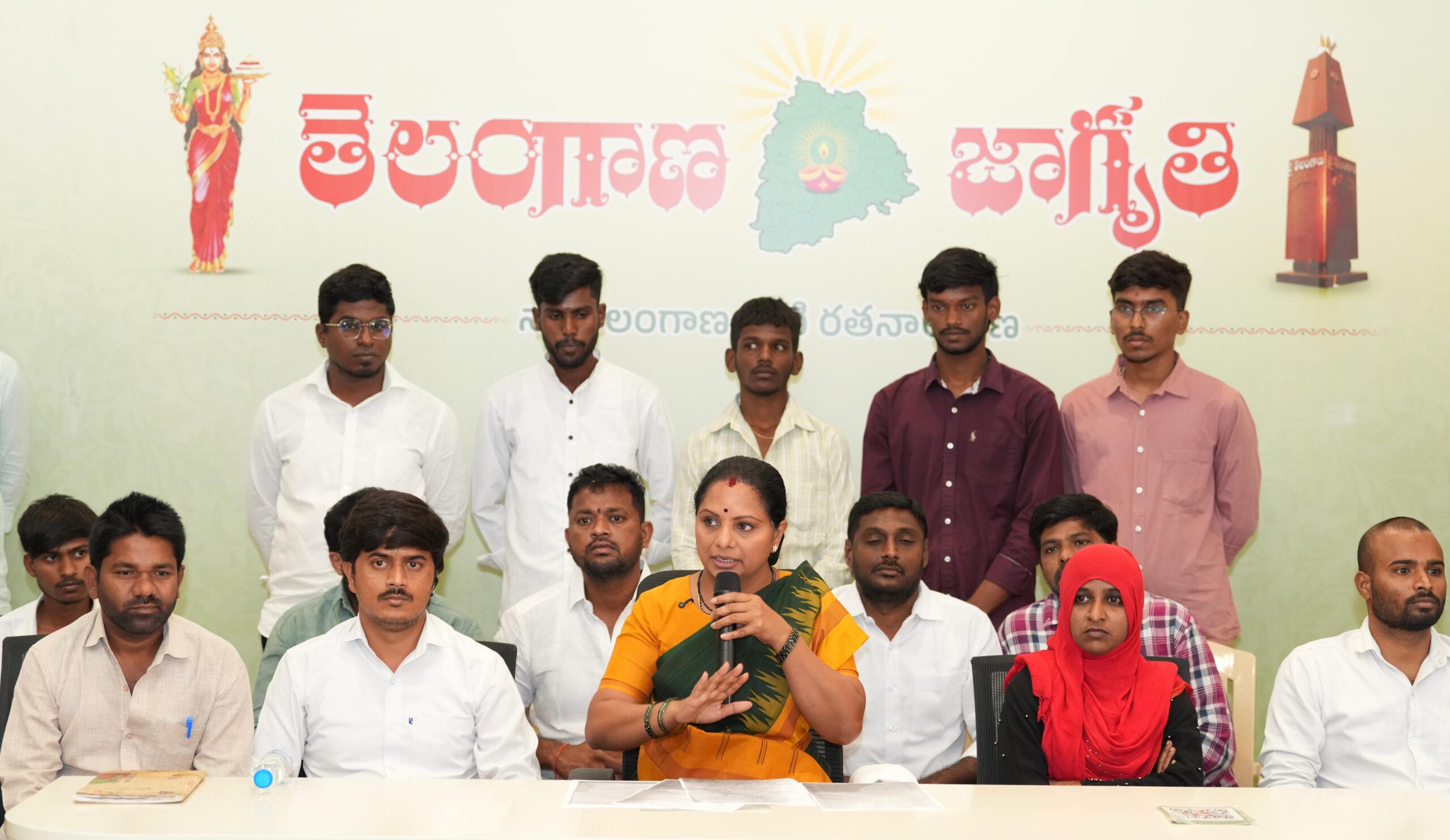 Kalvakuntla Kavitha addressing media on Telangana job recruitment issues and controversial government orders affecting unemployed youth