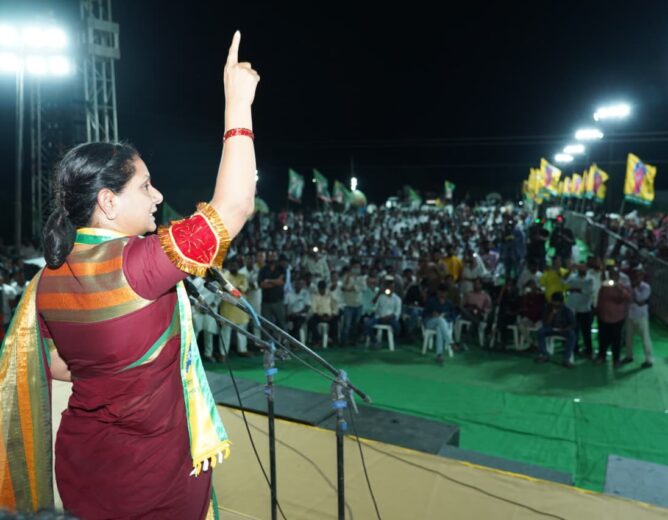 Kavitha launches water rights stir over Palamuru-Rangareddy project delays in Telangana.