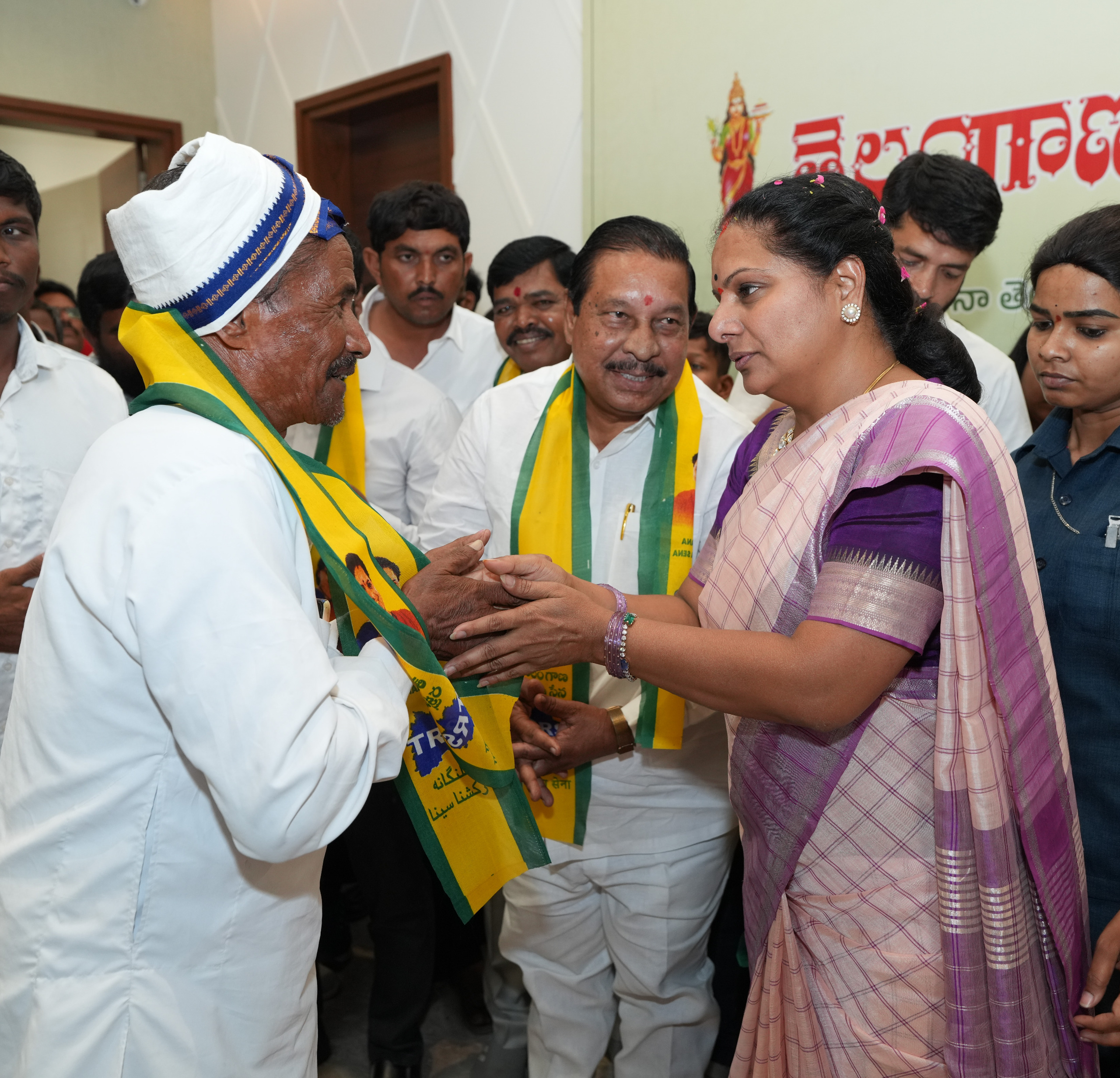 Telangana Rakshana Sena chief Kalvakuntla Kavitha welcomed leaders and workers from Bodh, Khairatabad, Amberpet and Narsapur constituencies into the party during a large joining event held in Hyderabad.