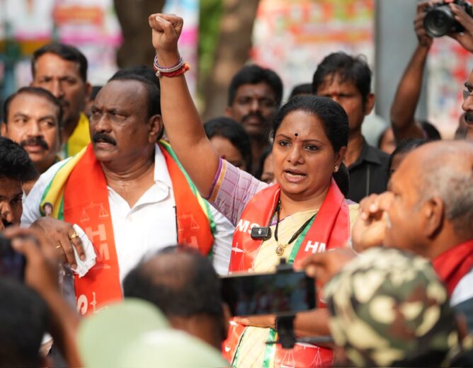 TRS Chief K Kavitha interacting with Singareni workers during the Baayi Bata programme at Kasipet Mine-1 in Mandamarri