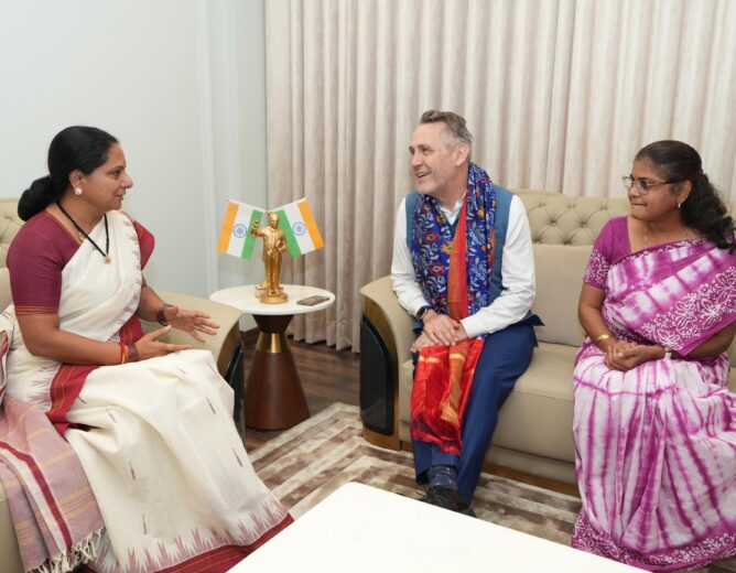 Kalvakuntla Kavitha meets British Deputy High Commissioner Gareth Wynn Owen in Hyderabad to discuss India–UK bilateral relations.