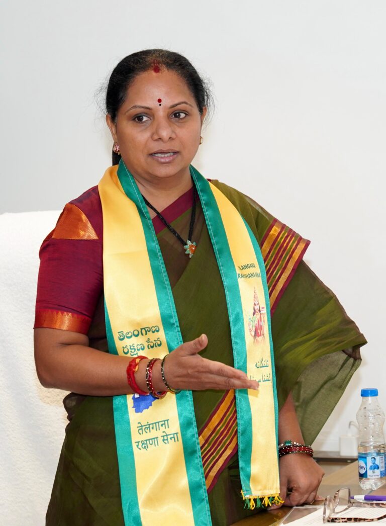 Kalvakuntla Kavitha addresses a meeting of BC leaders in Hyderabad, announcing a nationwide movement for 50 percent BC reservations and promising greater representation for Backward Classes in local body elections