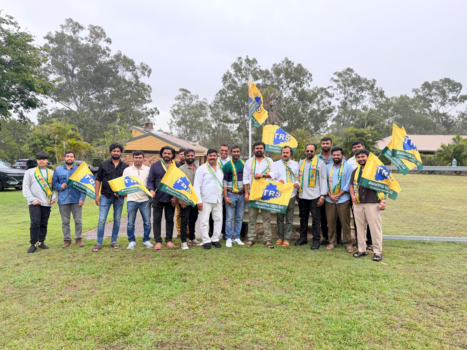 Supporters of Telangana Rakshana Sena participate in a grand car rally and flag festival in Brisbane, Australia, expressing support for Kalvakuntla Kavitha and the party's vision