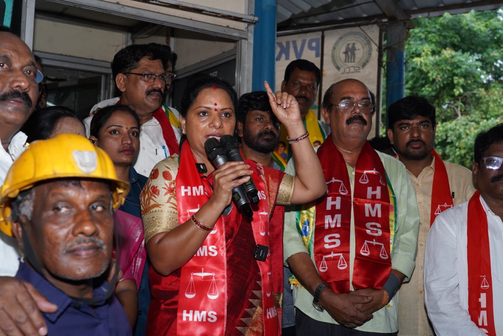 Kalvakuntla Kavitha raises key Singareni workers' issues during her visit to PK OCP-2 in Manuguru.