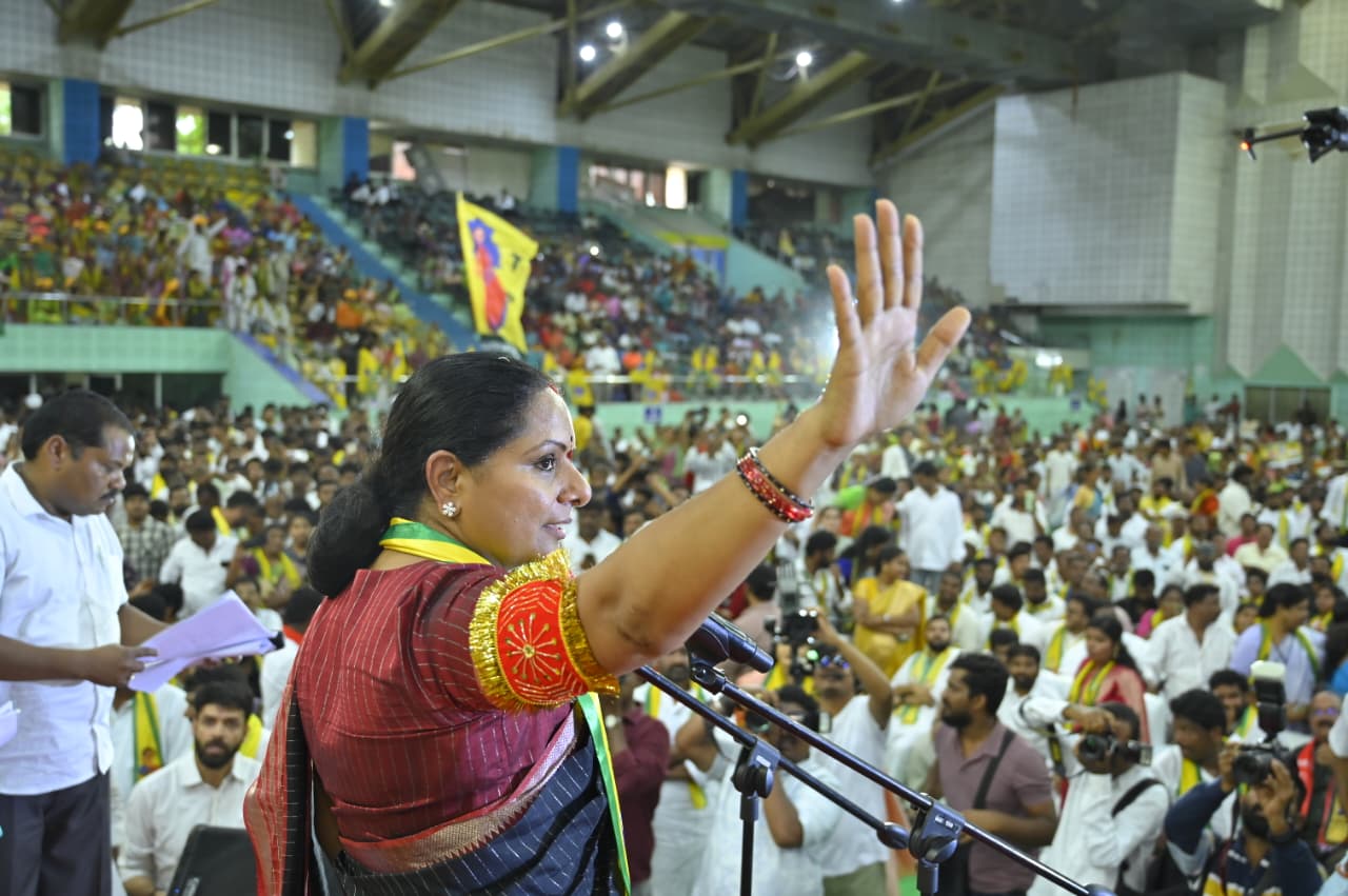 At the Samajika Nyaya Telangana Sankalpa Sabha, K Kavitha unveiled her Social Justice Telangana vision and demanded 50% BC reservations.