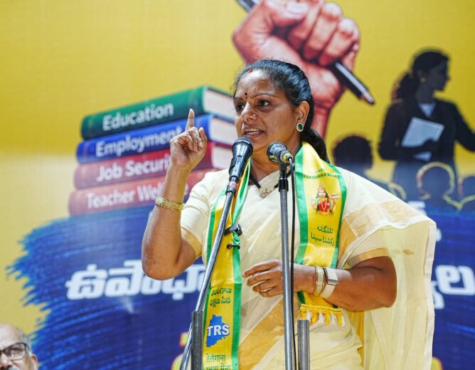 K Kavitha criticises the Telangana government over employee and teacher issues, including PRC, pending DAs, OPS and EHS.