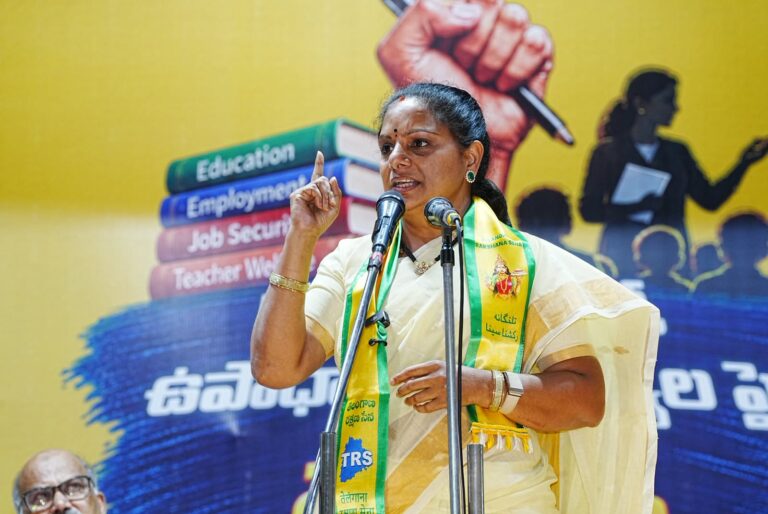 K Kavitha criticises the Telangana government over employee and teacher issues, including PRC, pending DAs, OPS and EHS.