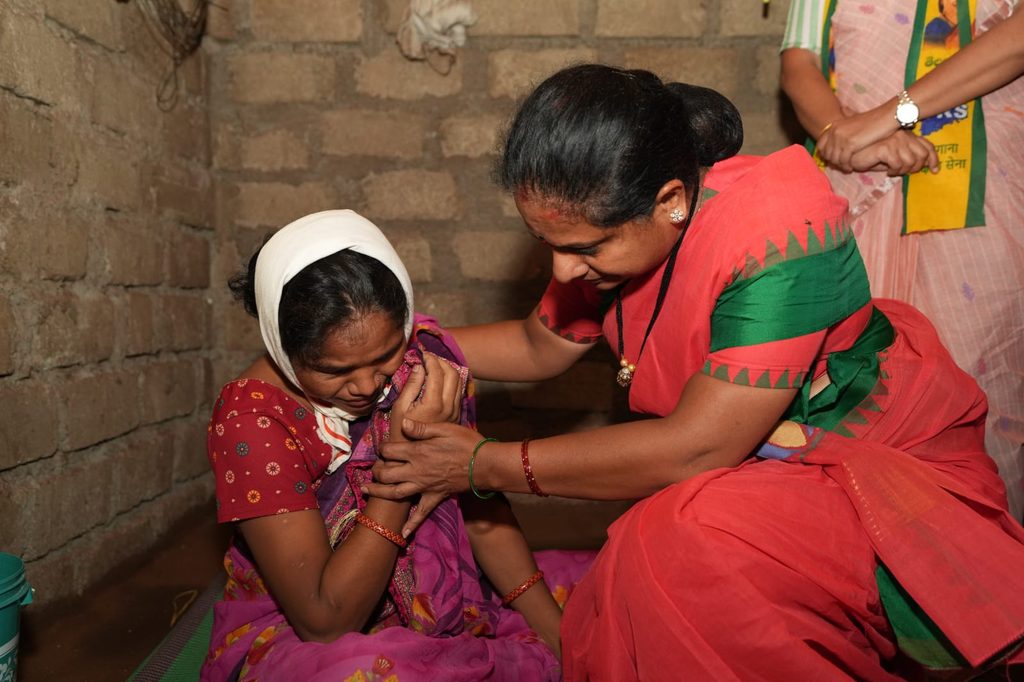 K Kavitha visited RIMS Adilabad and met families after five infants died in the hospital fire, highlighting concerns over safety and government response.