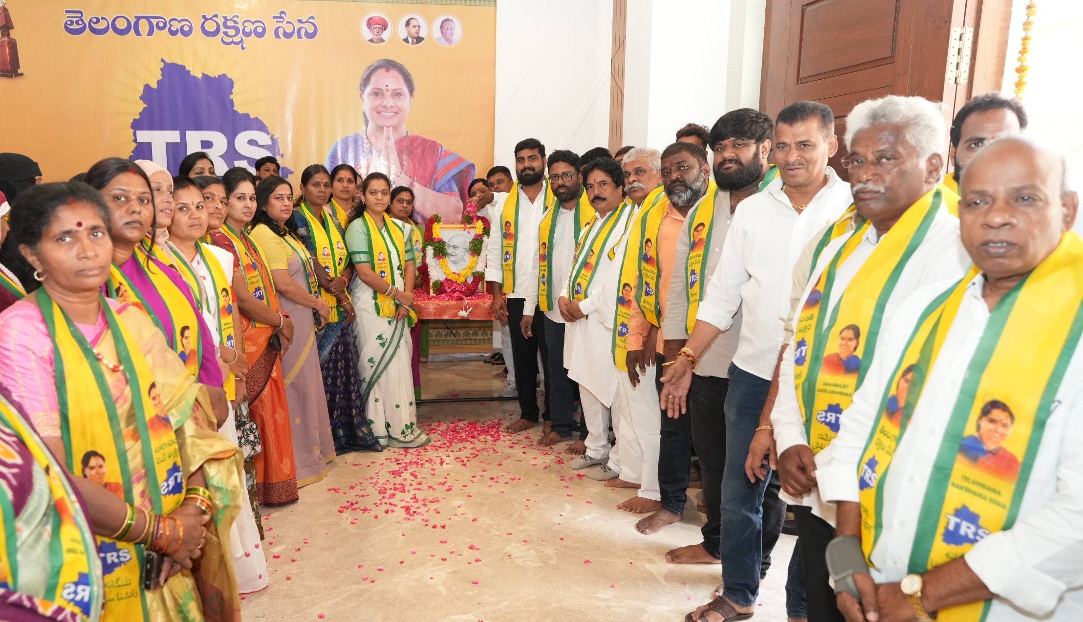 Gandhi Jayanti 2026 observed in Hyderabad with a Mahatma Gandhi tribute and blood donation camp by Telangana Rakshana Sena.